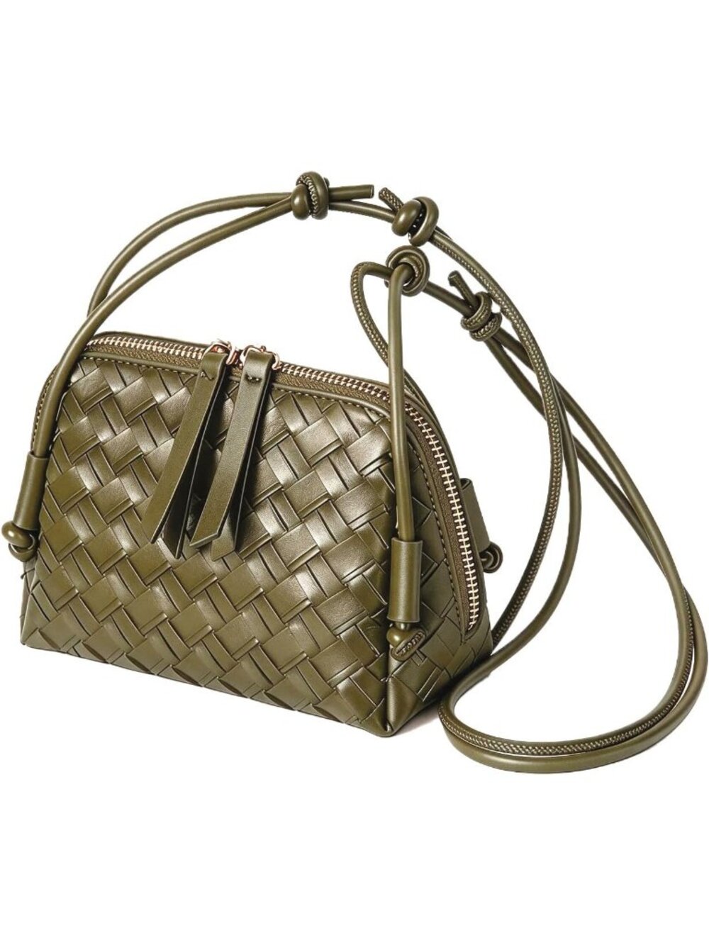 Women's Dark Green Woven PU Leather Mini Satchel Adjustable Strap Crossbody Bags